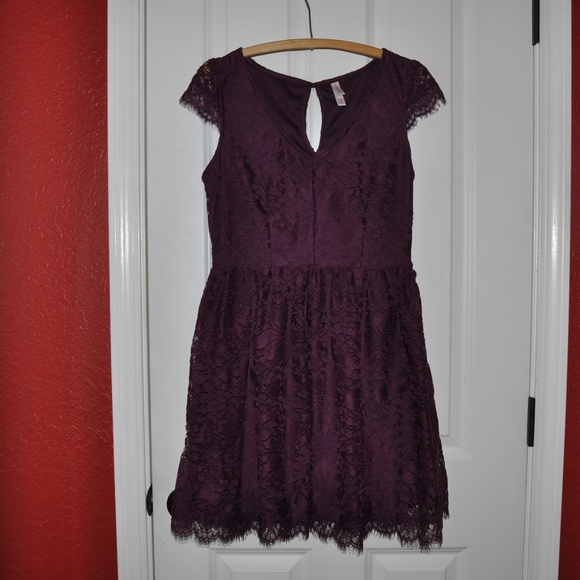 NEW Plum Allover Lace Fit & Flare Skater Dress A7 - Picture 2 of 7